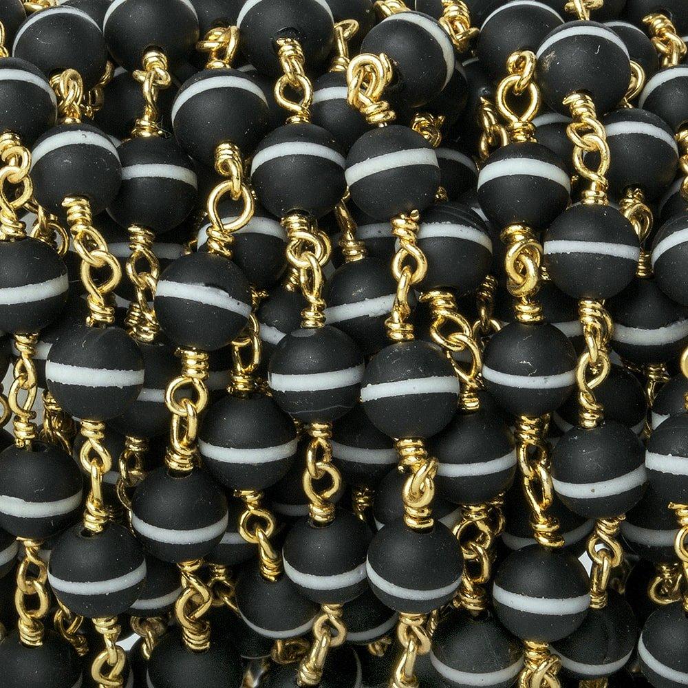 6mm Matte Black & White Tibetan plain round Gold Chain by the foot 21 beads - The Bead Traders