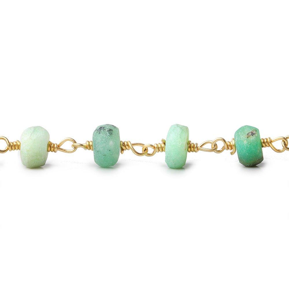 6mm Matte Chrysoprase faceted rondelle Gold Chain by the foot 32 pieces - The Bead Traders