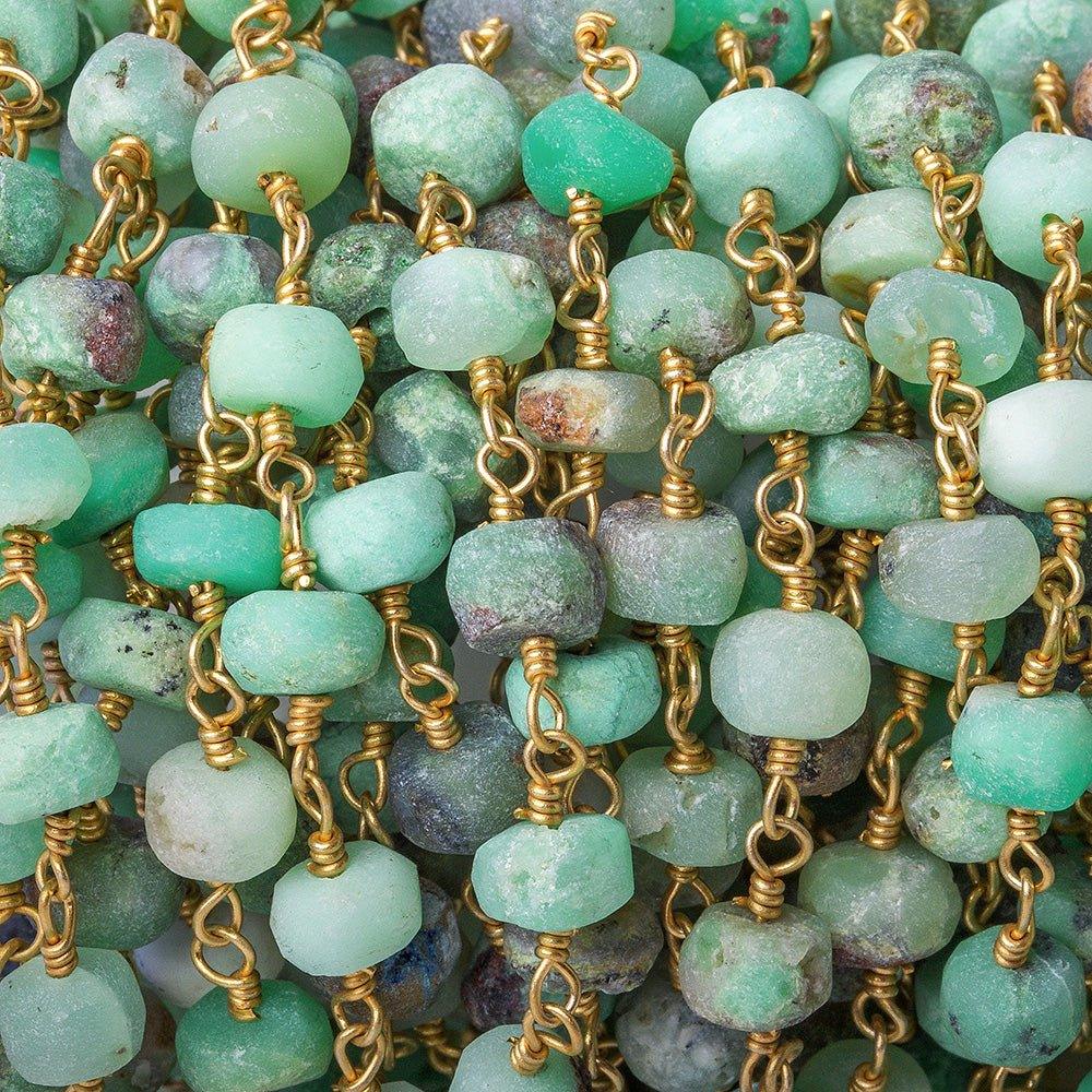 6mm Matte Chrysoprase faceted rondelle Gold Chain by the foot 32 pieces - The Bead Traders