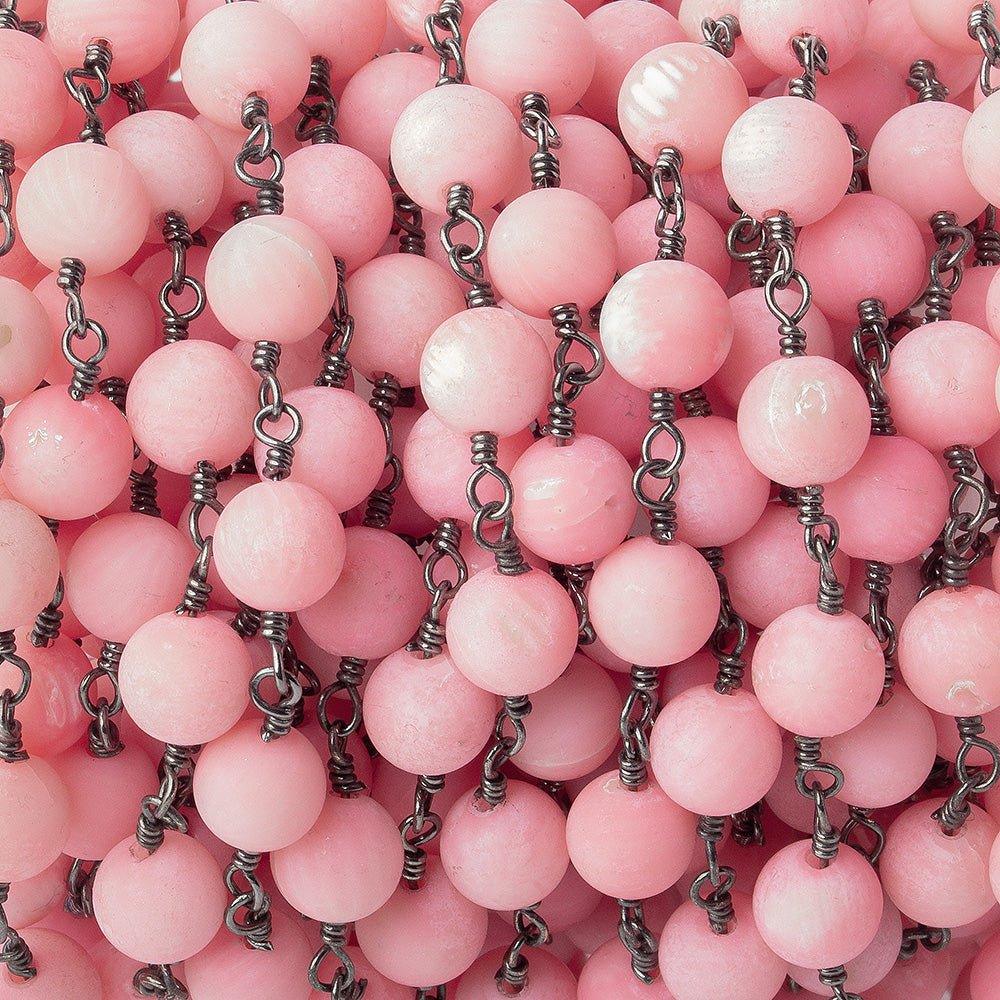 6mm Matte Dyed Pink Coral plain round Black Gold Chain by the foot 25 pieces - The Bead Traders