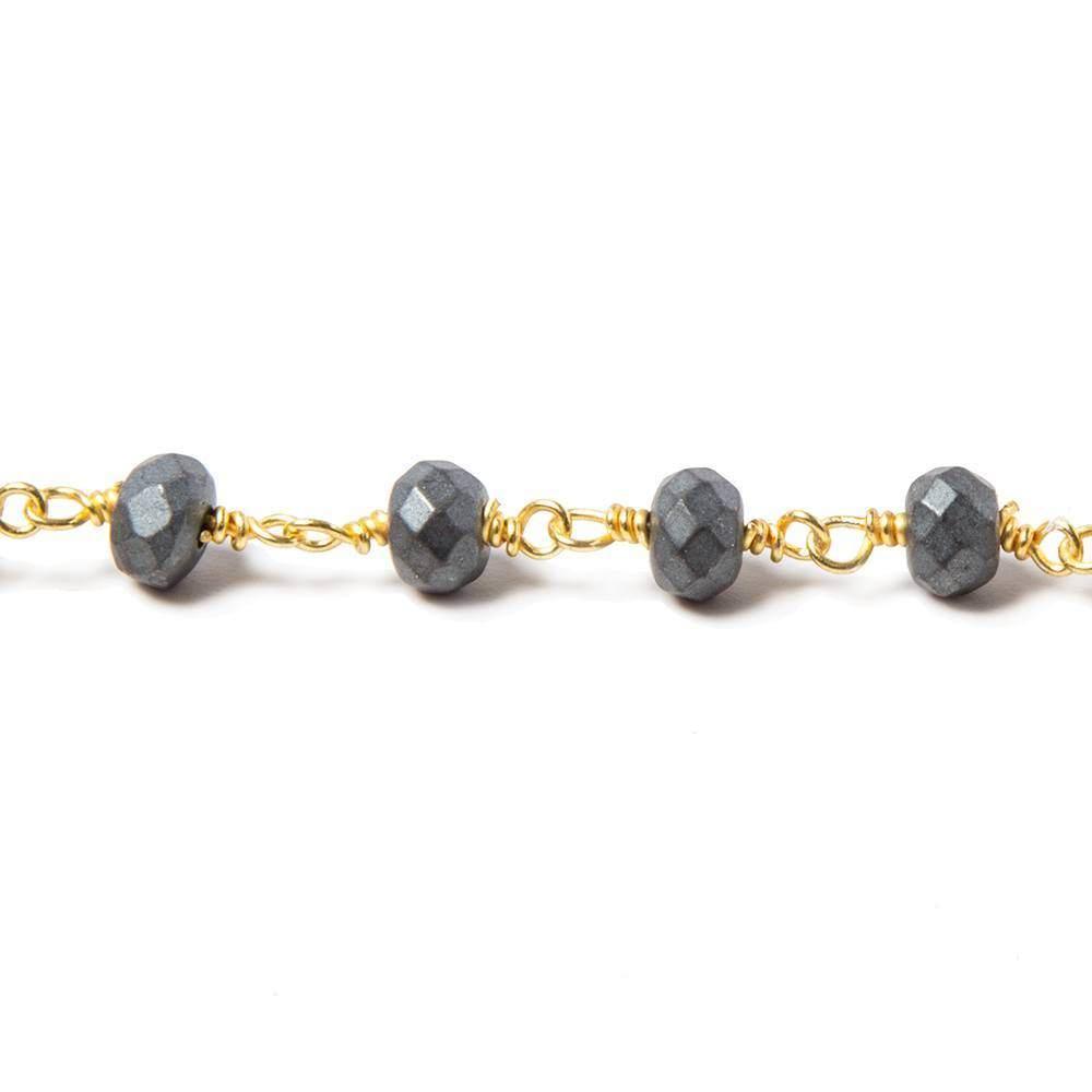 6mm Matte Hematite faceted rondelle Gold plated Chain by the foot 28 pcs - The Bead Traders