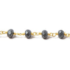 6mm Matte Hematite faceted rondelle Gold plated Chain by the foot 28 pcs - The Bead Traders