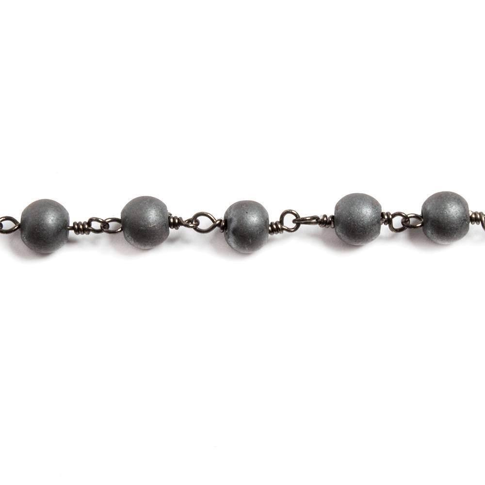 6mm Matte Hematite plain round Black Gold plated Chain by the foot 25 beads - The Bead Traders