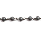 6mm Matte Hematite plain round Black Gold plated Chain by the foot 25 beads - The Bead Traders