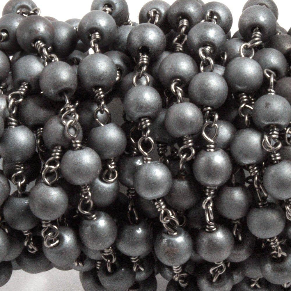 6mm Matte Hematite plain round Black Gold plated Chain by the foot 25 beads - The Bead Traders