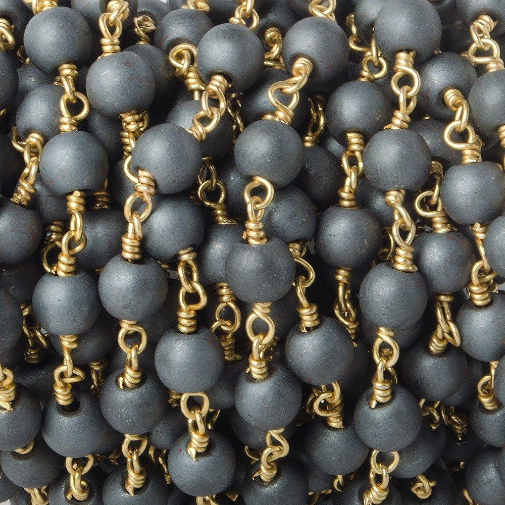 6mm Matte Hematite plain round Gold plated Chain by the foot 26 pieces - The Bead Traders