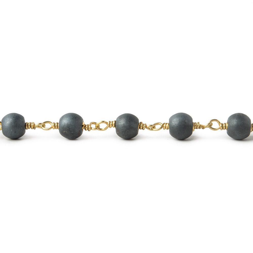 6mm Matte Hematite plain round Gold plated Chain by the foot 26 pieces - The Bead Traders