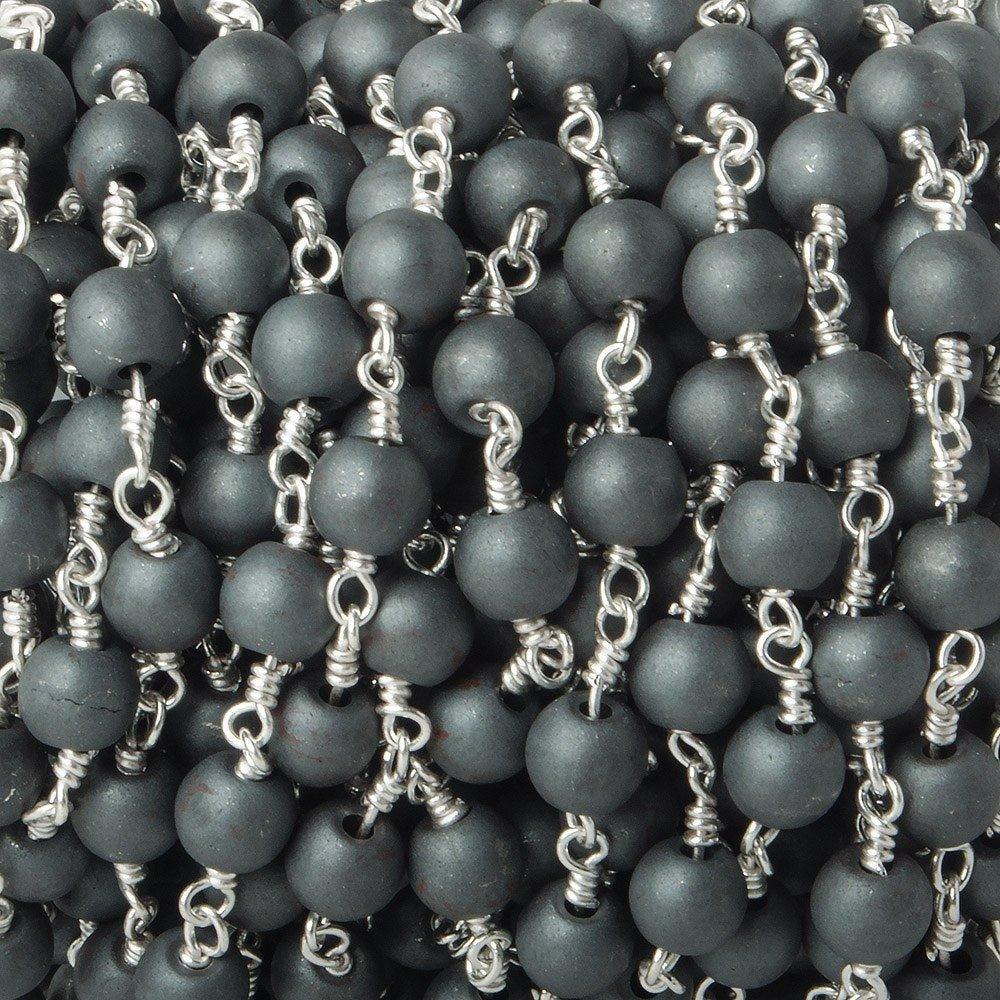 6mm Matte Hematite plain round Silver plated Chain by the foot 26 pieces - The Bead Traders