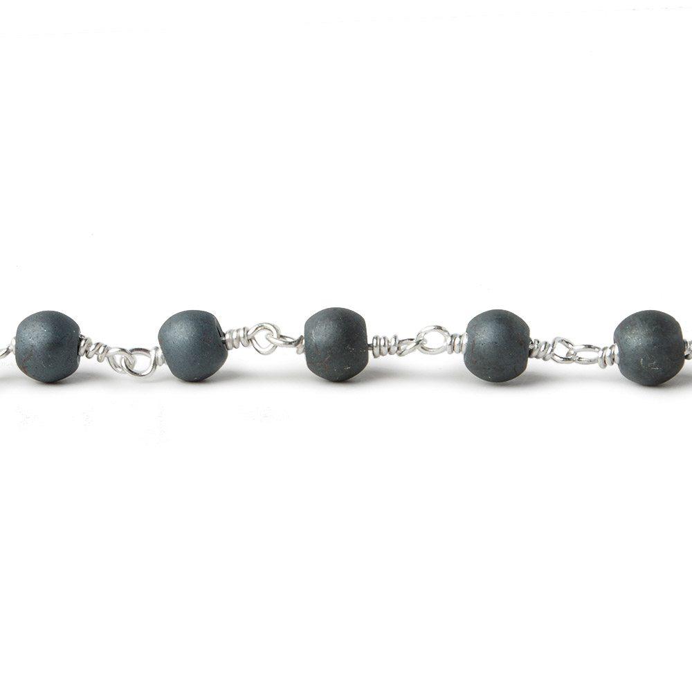 6mm Matte Hematite plain round Silver plated Chain by the foot 26 pieces - The Bead Traders