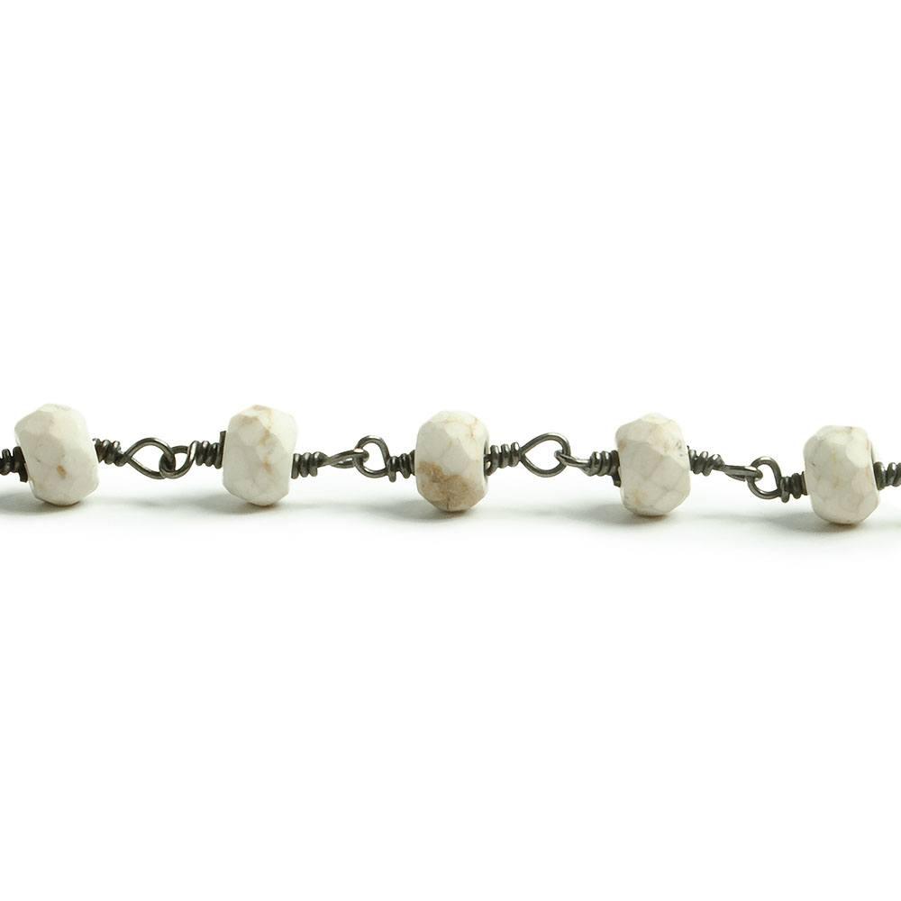 6mm Matte Howlite faceted rondelle Black Gold plated Chain by the foot 27 pieces - The Bead Traders
