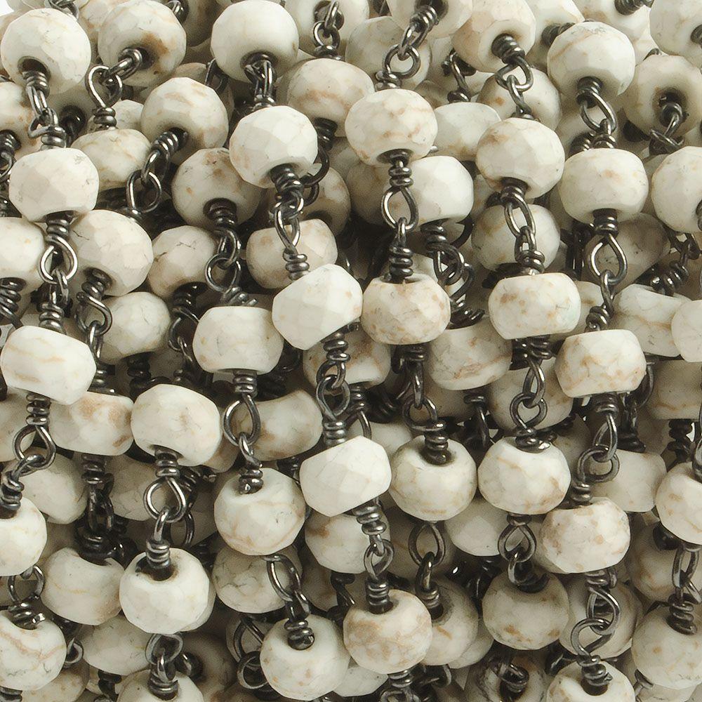 6mm Matte Howlite faceted rondelle Black Gold plated Chain by the foot 27 pieces - The Bead Traders