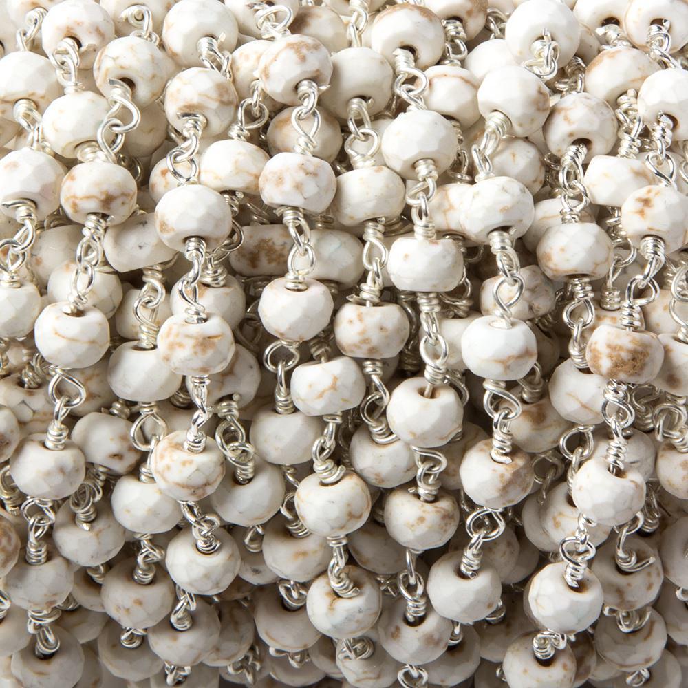 6mm Matte Howlite faceted rondelle Silver plated Chain by the foot 28 pieces - The Bead Traders