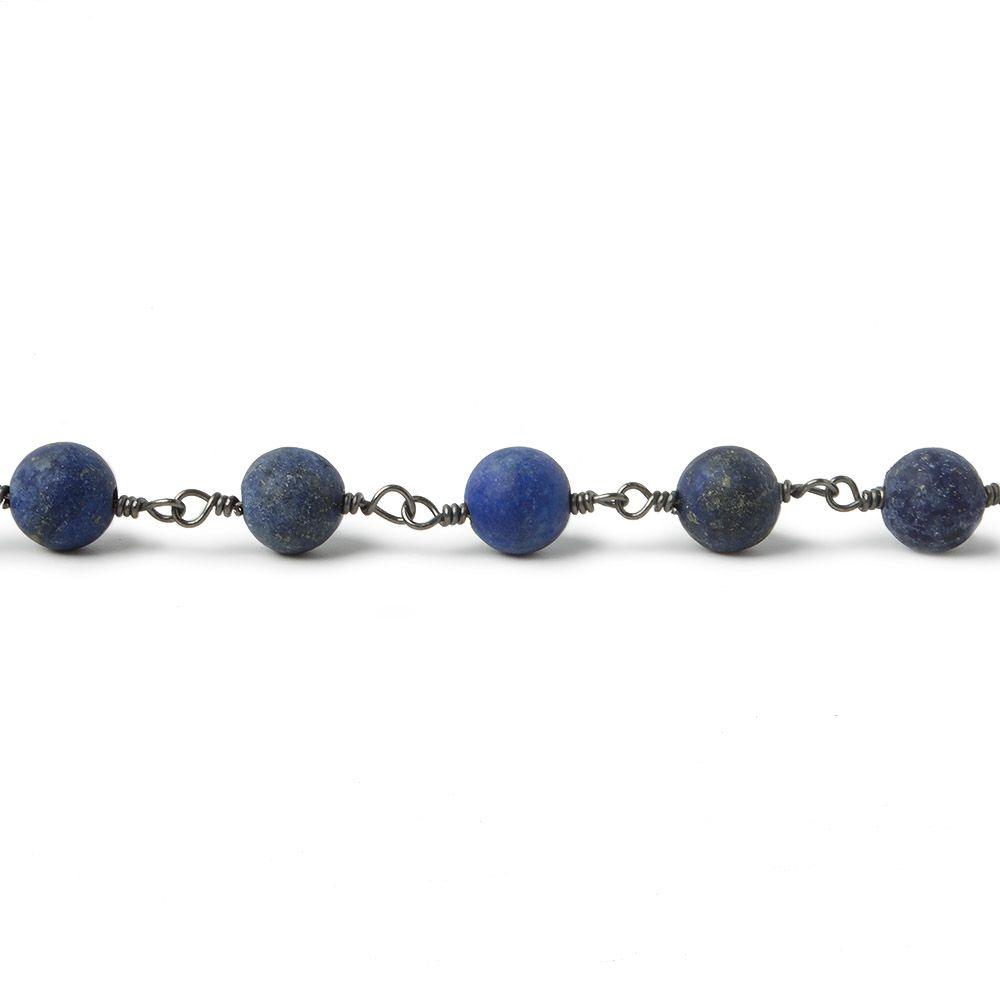 6mm Matte Lapis Lazuli plain round Black Gold plated Chain by the foot 24 pieces - The Bead Traders