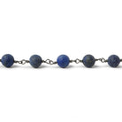 6mm Matte Lapis Lazuli plain round Black Gold plated Chain by the foot 24 pieces - The Bead Traders