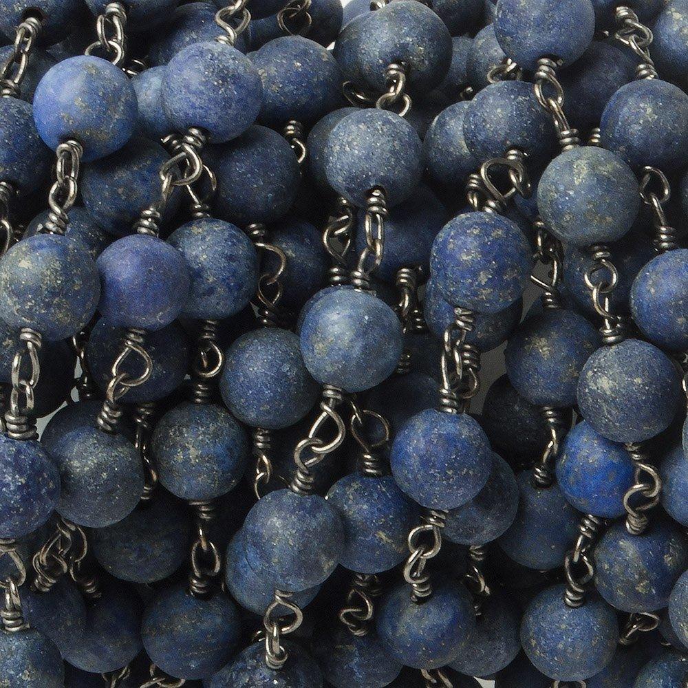 6mm Matte Lapis Lazuli plain round Black Gold plated Chain by the foot 24 pieces - The Bead Traders
