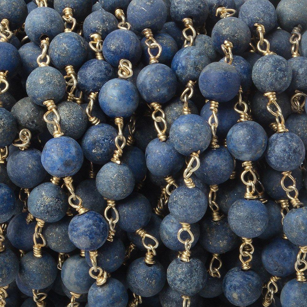 6mm Matte Lapis Lazuli plain round Gold plated Chain by the foot 24 pieces - The Bead Traders