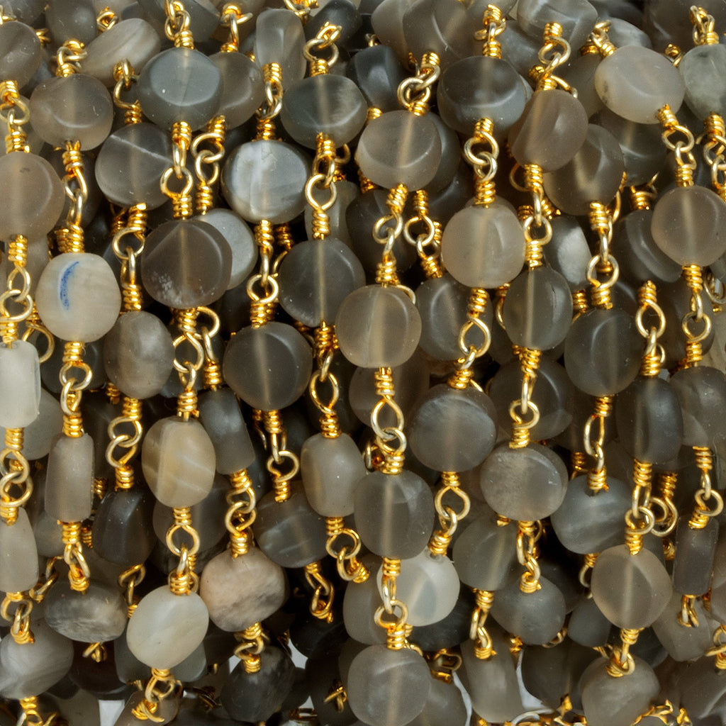 6mm Matte Multi Moonstone Coin Gold Chain 24 beads - The Bead Traders