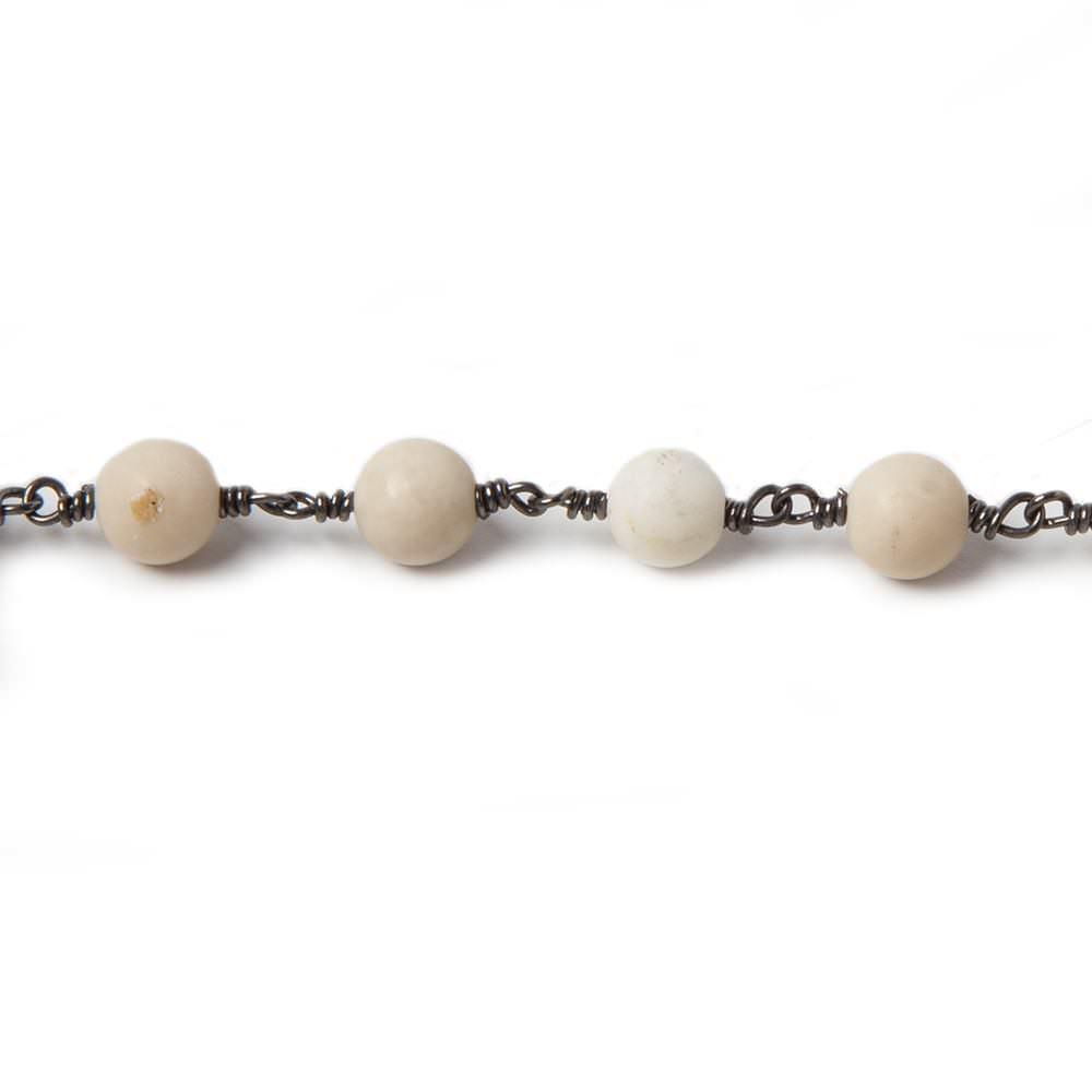 6mm Matte River Stone plain round Black Gold Chain by the foot 24 pieces - The Bead Traders