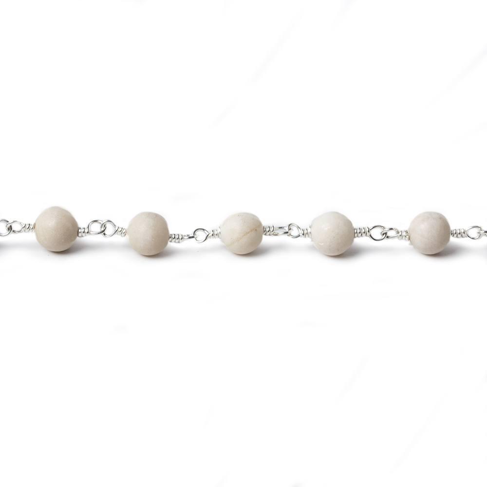 6mm Matte River Stone plain round Silver Chain by the foot 24 pieces - The Bead Traders