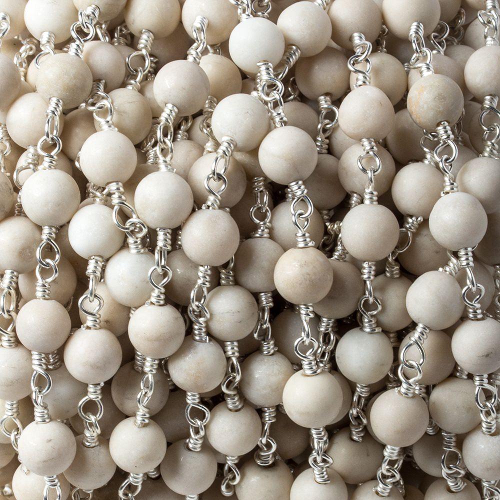 6mm Matte River Stone plain round Silver Chain by the foot 24 pieces - The Bead Traders
