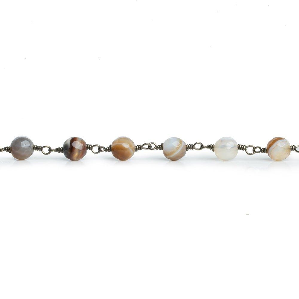 6mm Mocha Brown & Cream Agate Faceted Rounds Black Gold Chain - The Bead Traders
