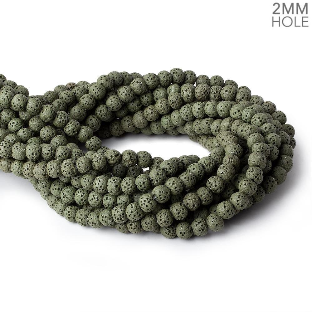 6mm Moss Green Lava Rock plain rounds 16 inch 64 beads - The Bead Traders
