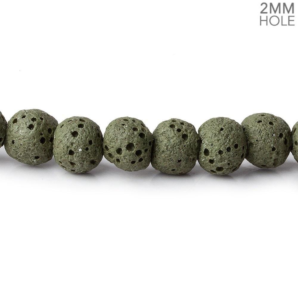 6mm Moss Green Lava Rock plain rounds 16 inch 64 beads - The Bead Traders