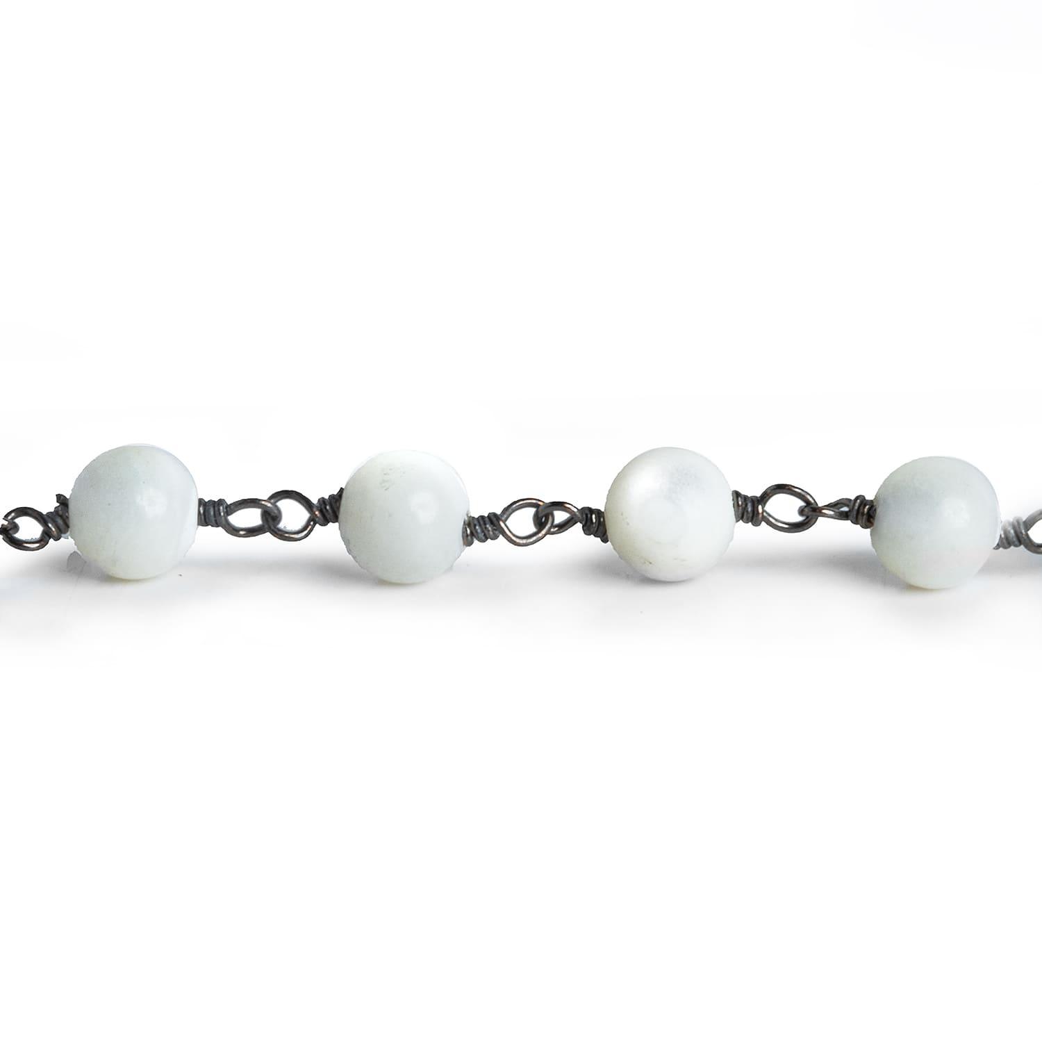 6mm Mother of Pearl Round Black Gold Chain 27 pieces - The Bead Traders