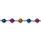 6mm Multi Color Agate faceted round Black Gold Chain by the foot 26 beads - The Bead Traders