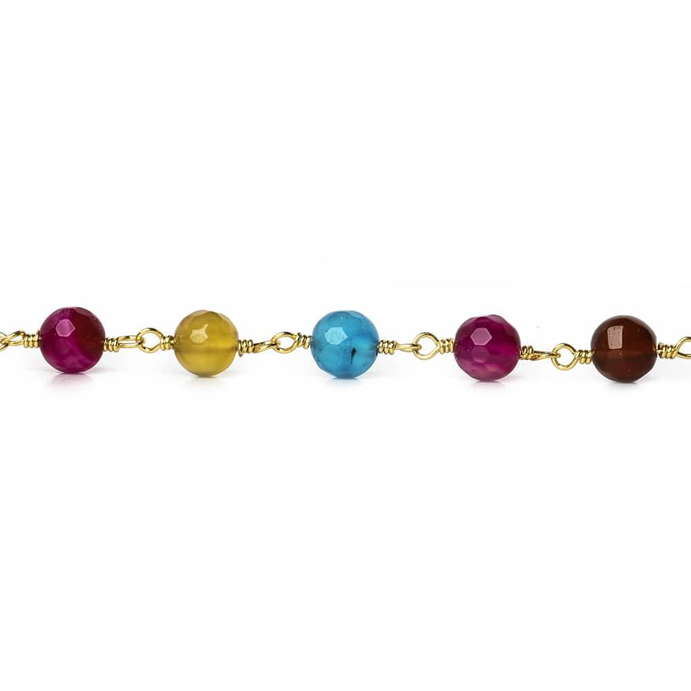 6mm Multi Color Agate faceted round Gold Chain by the foot 26 beads - The Bead Traders