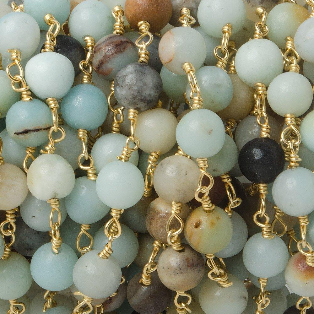 6mm Multi Color Amazonite plain round Gold plated Chain by the foot 26 pieces - The Bead Traders