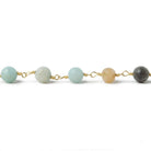 6mm Multi Color Amazonite plain round Gold plated Chain by the foot 26 pieces - The Bead Traders