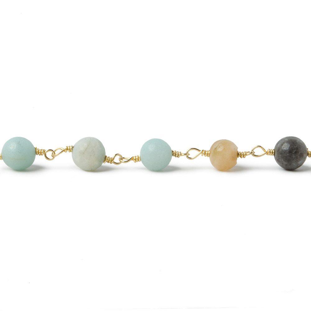 6mm Multi Color Amazonite plain round Gold plated Chain by the foot 26 pieces - The Bead Traders