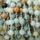 6mm Multi Color Amazonite plain round Silver plated Chain by the foot 26 pieces - The Bead Traders