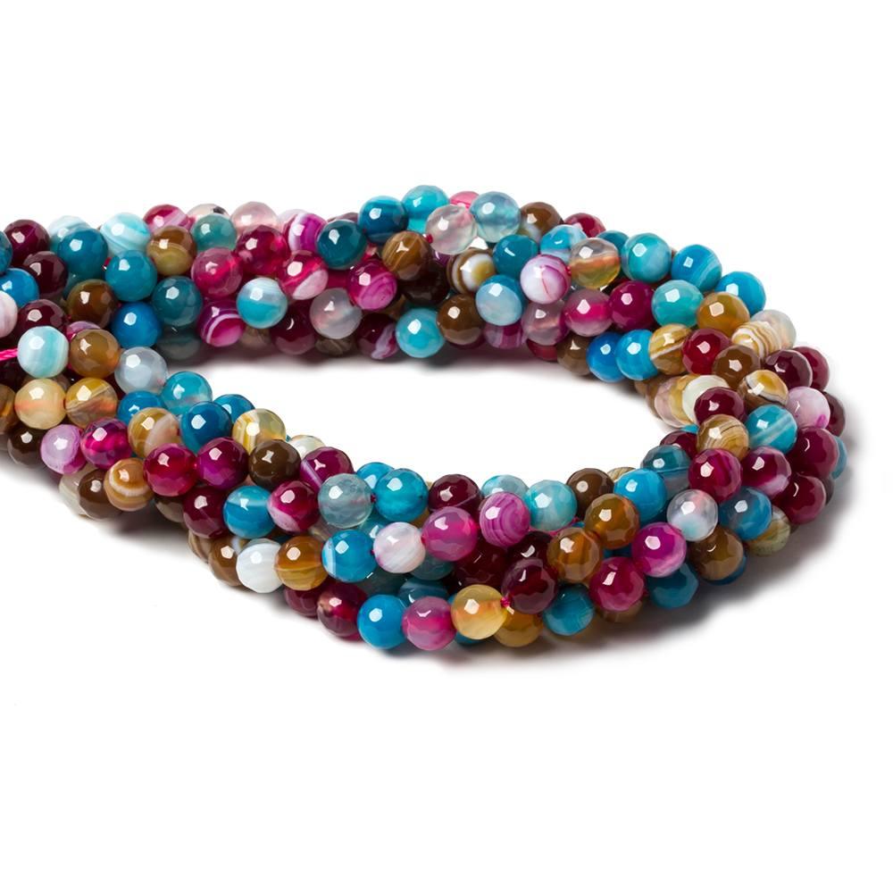 6mm Multi Color Banded Agate faceted rounds 14.5 inch 60 beads - The Bead Traders