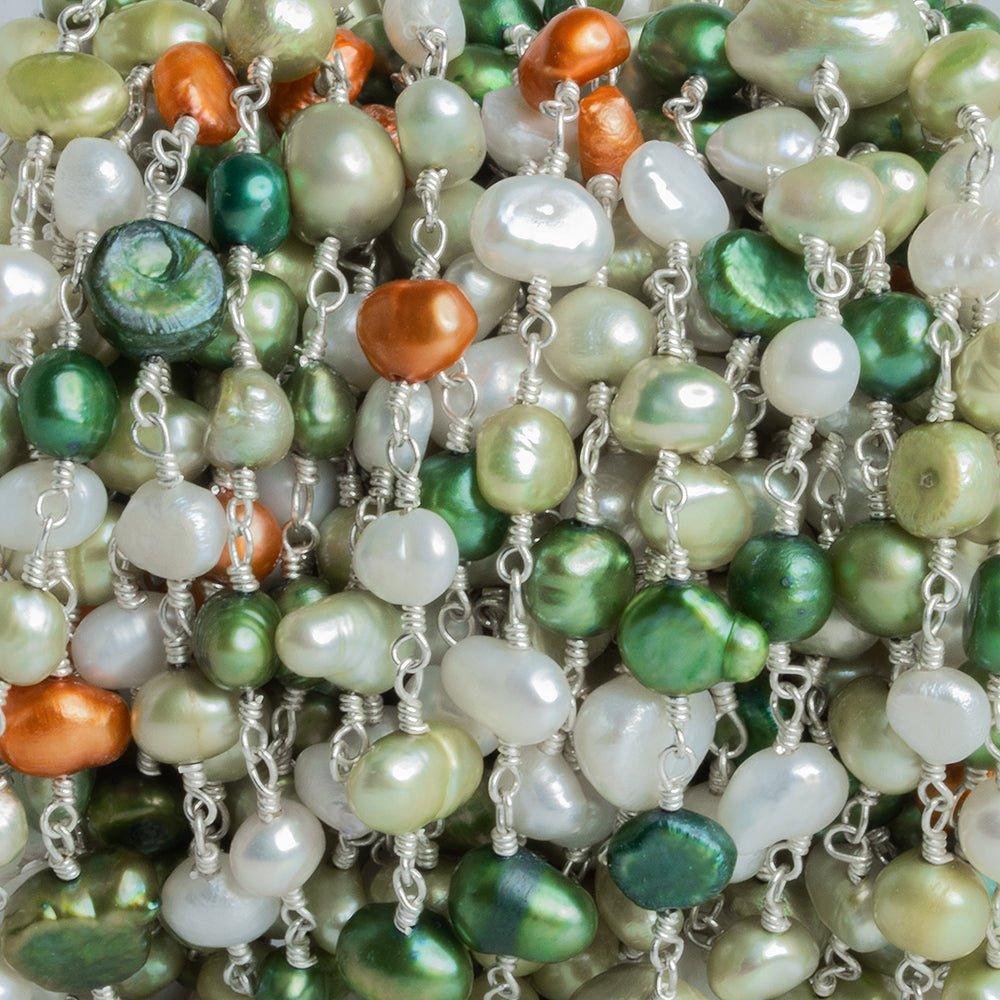 6mm Multi Color Baroque Freshwater Pearl Silver Chain - The Bead Traders