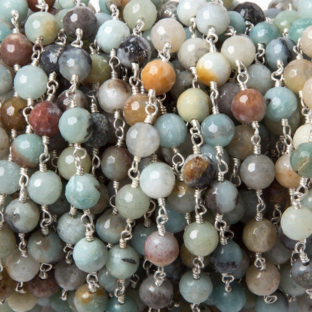 6mm MultiColor Amazonite faceted round Silver plated chain by the foot 26 pcs - The Bead Traders
