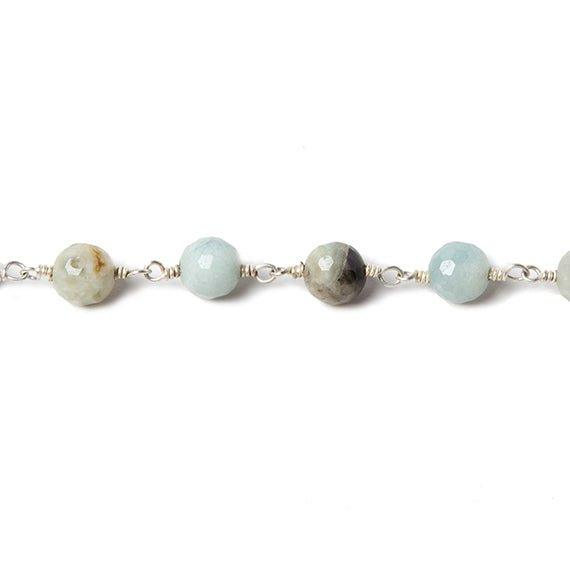 6mm MultiColor Amazonite faceted round Silver plated chain by the foot 26 pcs - The Bead Traders