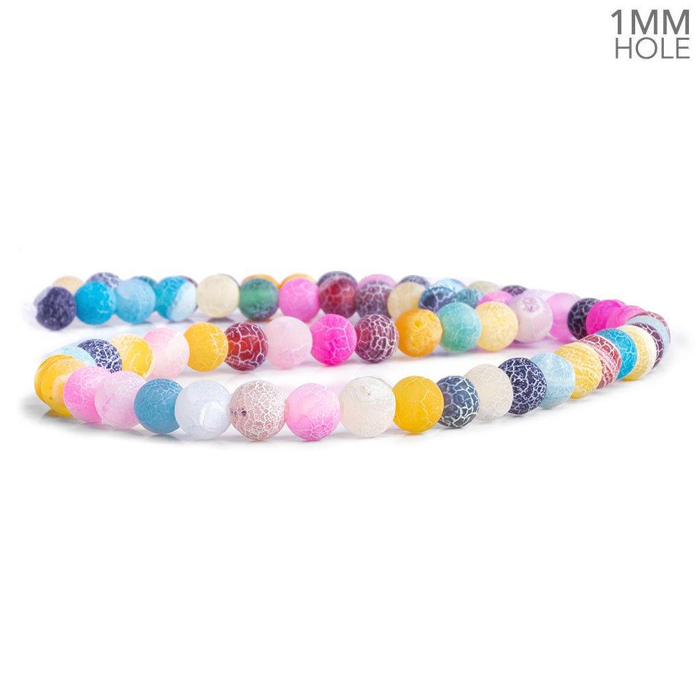 6mm Multicolor Crackled Agate Plain Round Beads 14 inch 65 pieces - The Bead Traders