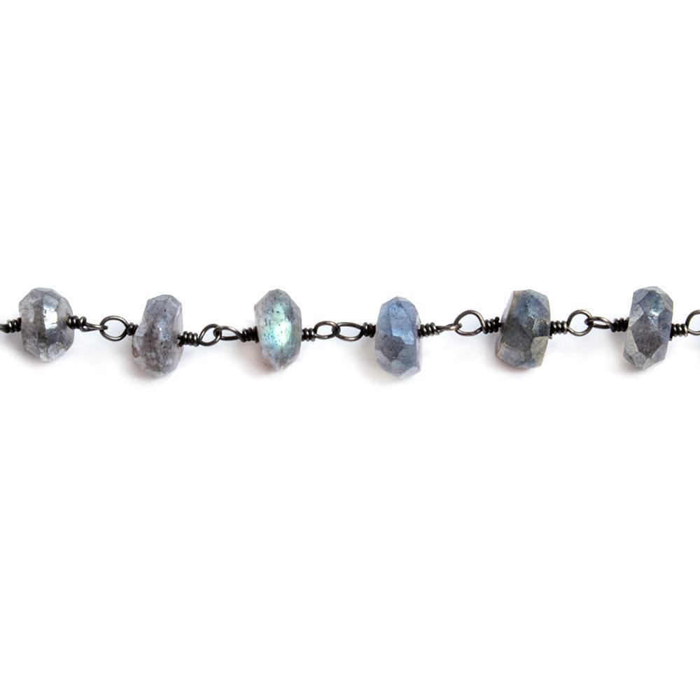 6mm Mystic Labradorite faceted rondelle Black Chain by the foot 35 pcs - The Bead Traders