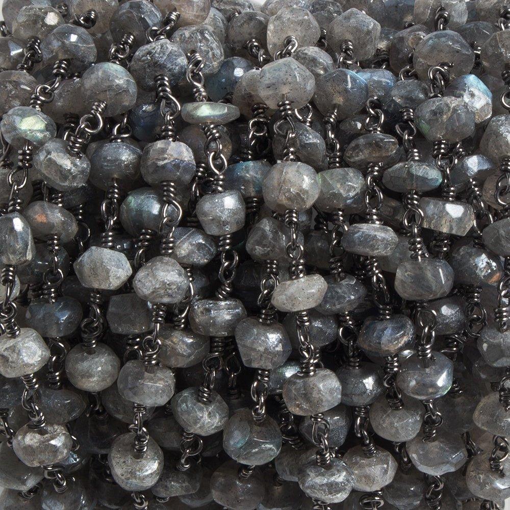 6mm Mystic Labradorite faceted rondelle Black Gold plated Chain by the foot 26pcs - The Bead Traders