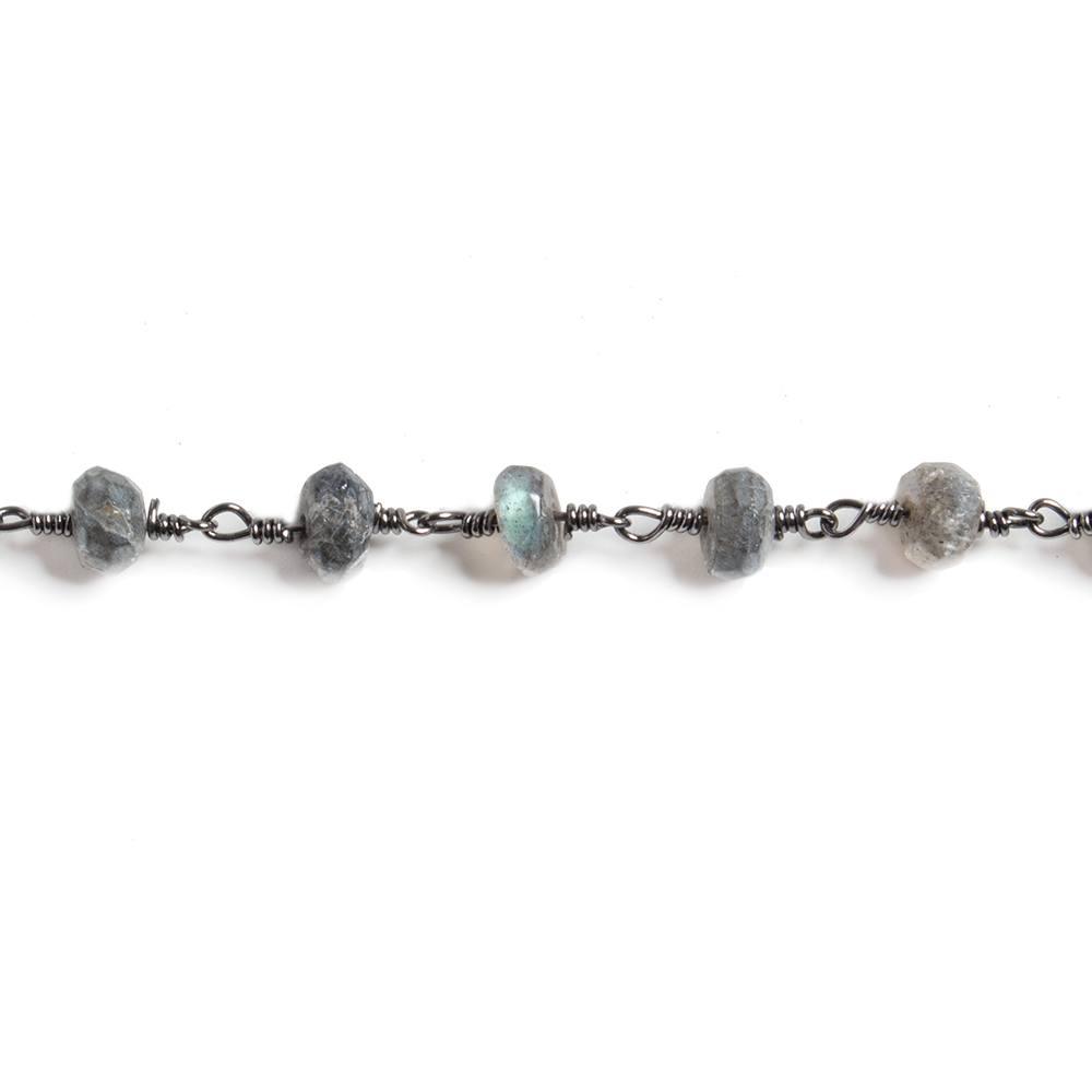 6mm Mystic Labradorite faceted rondelle Black Gold plated Chain by the foot 26pcs - The Bead Traders