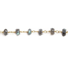 6mm Mystic Labradorite faceted rondelle Gold Chain by the foot 35 pcs - The Bead Traders