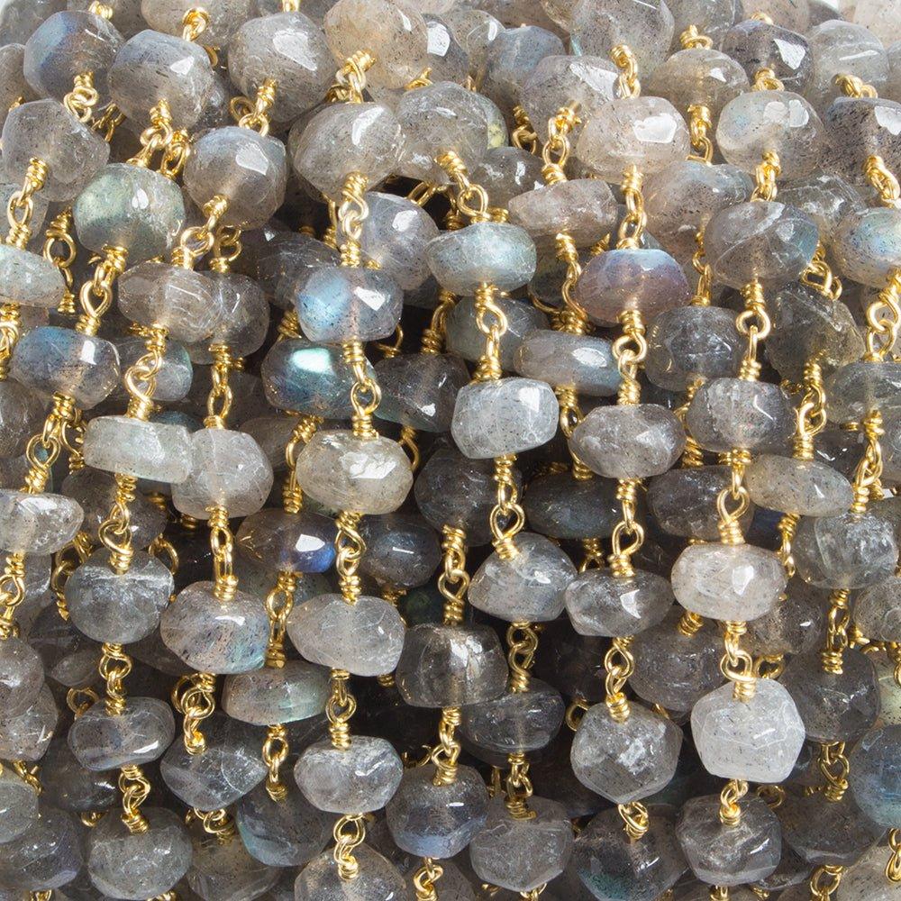 6mm Mystic Labradorite faceted rondelle Gold plated Chain by the foot 21 pieces - The Bead Traders