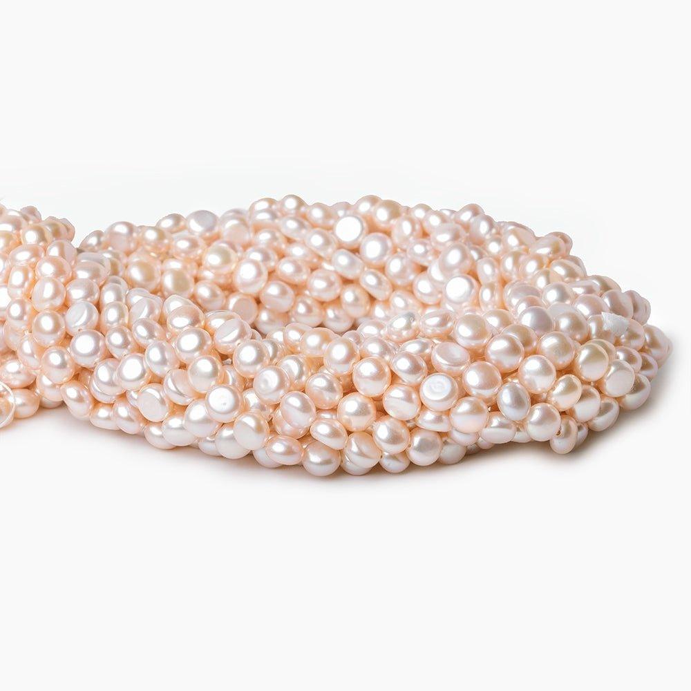 6mm Petal Pink Button Freshwater Pearls 15.5 inch 60 pieces - The Bead Traders