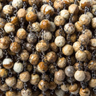 6mm Picture Jasper faceted round Black Gold Chain by the foot 28 pieces - The Bead Traders