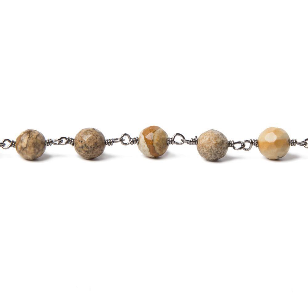 6mm Picture Jasper faceted round Black Gold Chain by the foot 28 pieces - The Bead Traders