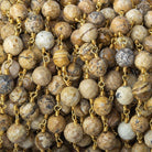 6mm Picture Jasper faceted round Gold Chain by the foot 28 pieces - The Bead Traders