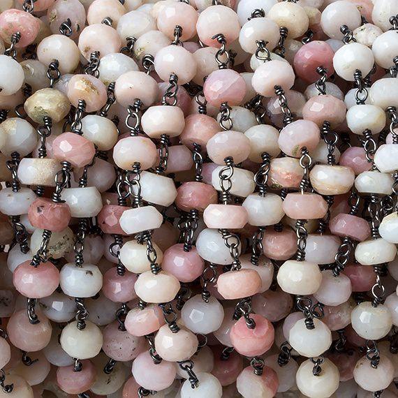 6mm Pink Peru Opal faceted rondelle Black Gold Chain by the foot 30 pcs - The Bead Traders