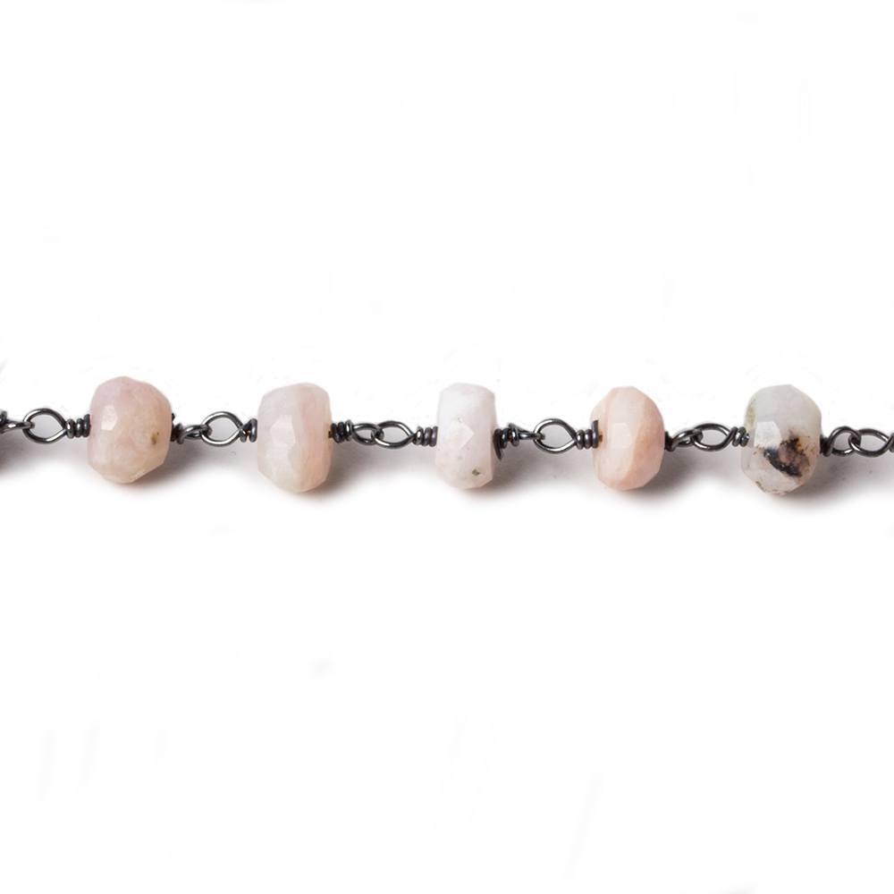 6mm Pink Peru Opal faceted rondelle Black Gold Chain by the foot 30 pcs - The Bead Traders